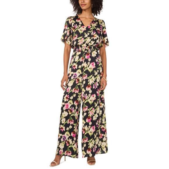 Vince Camuto Pants - Vince Camuto Women's Printed V-Neck Flutter-Sleeve Jumpsuit Black Size Xs 2093
